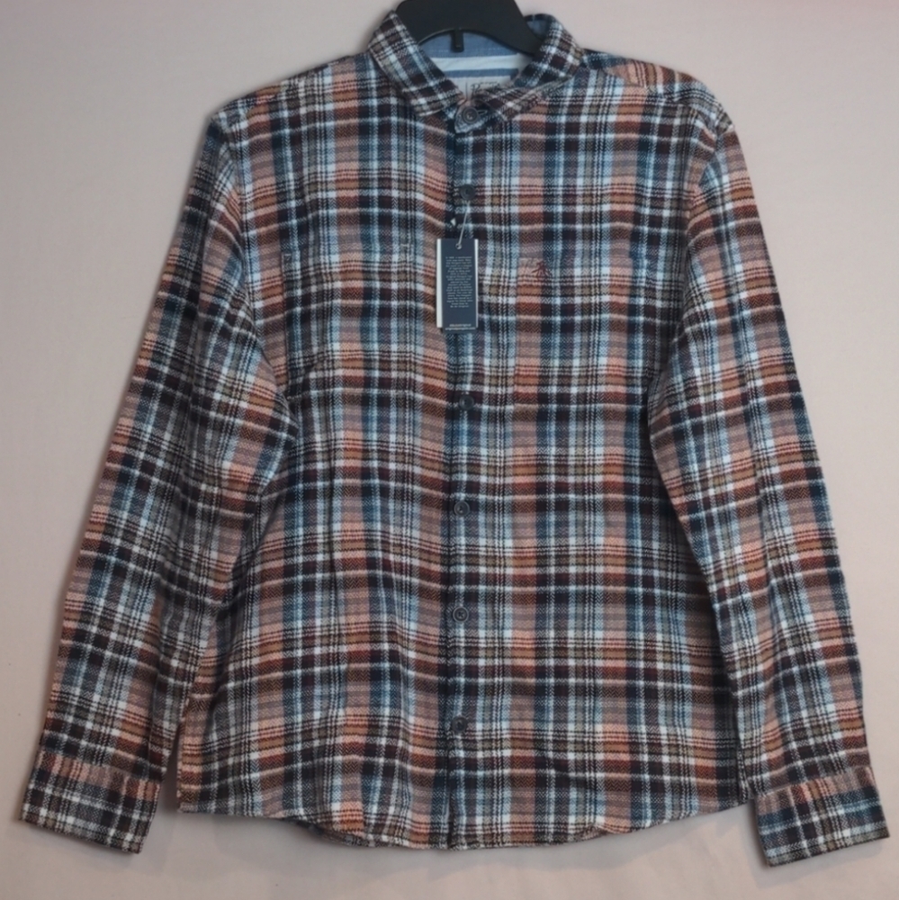 Original Penguin Red and Blue Plaid Flannel Long Sleeve Button Down Shirt